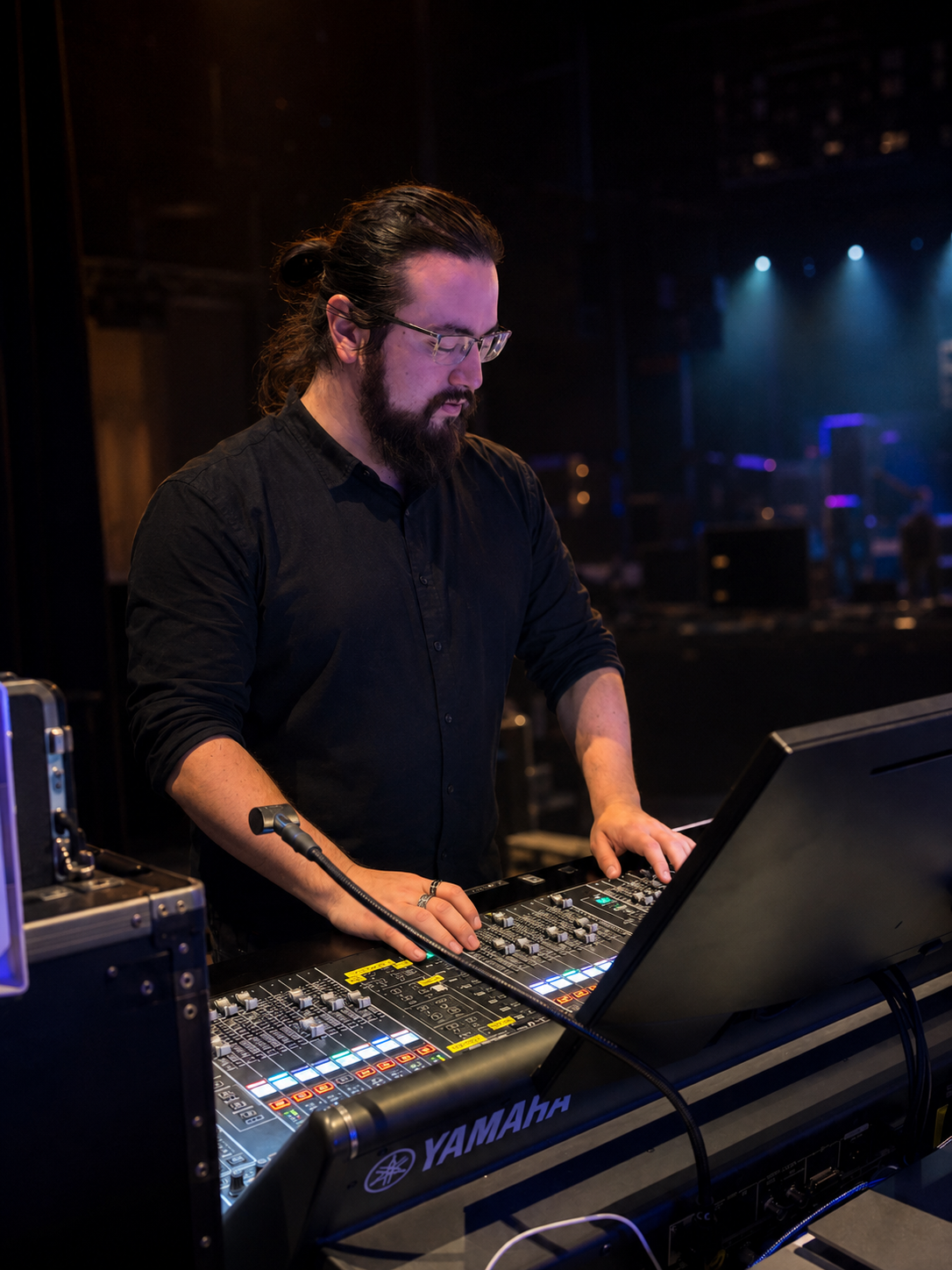 David McKay operating a Yamaha QL5 digital mixing console at a live event