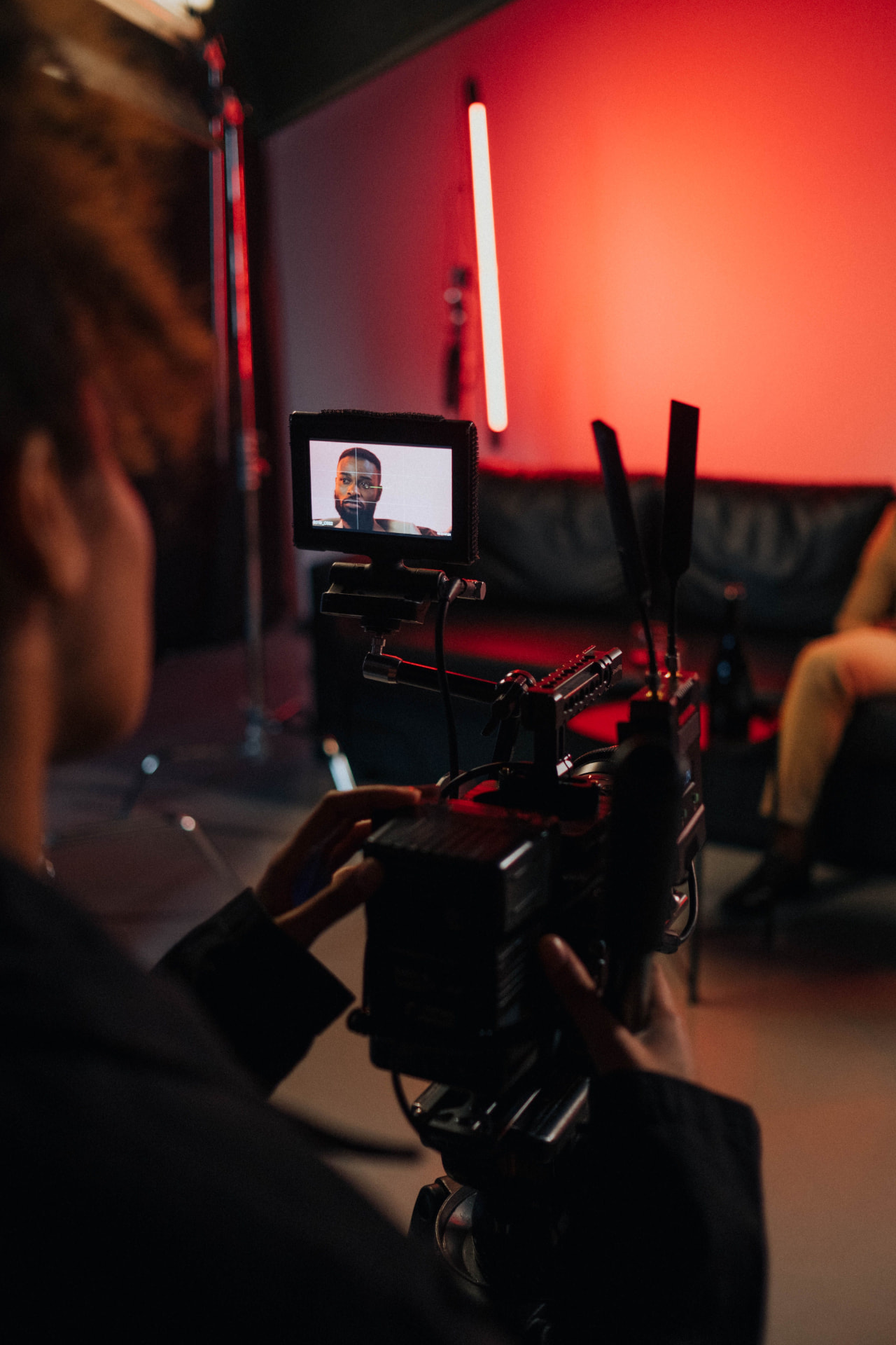 Professional video camera on set during a documentary shoot