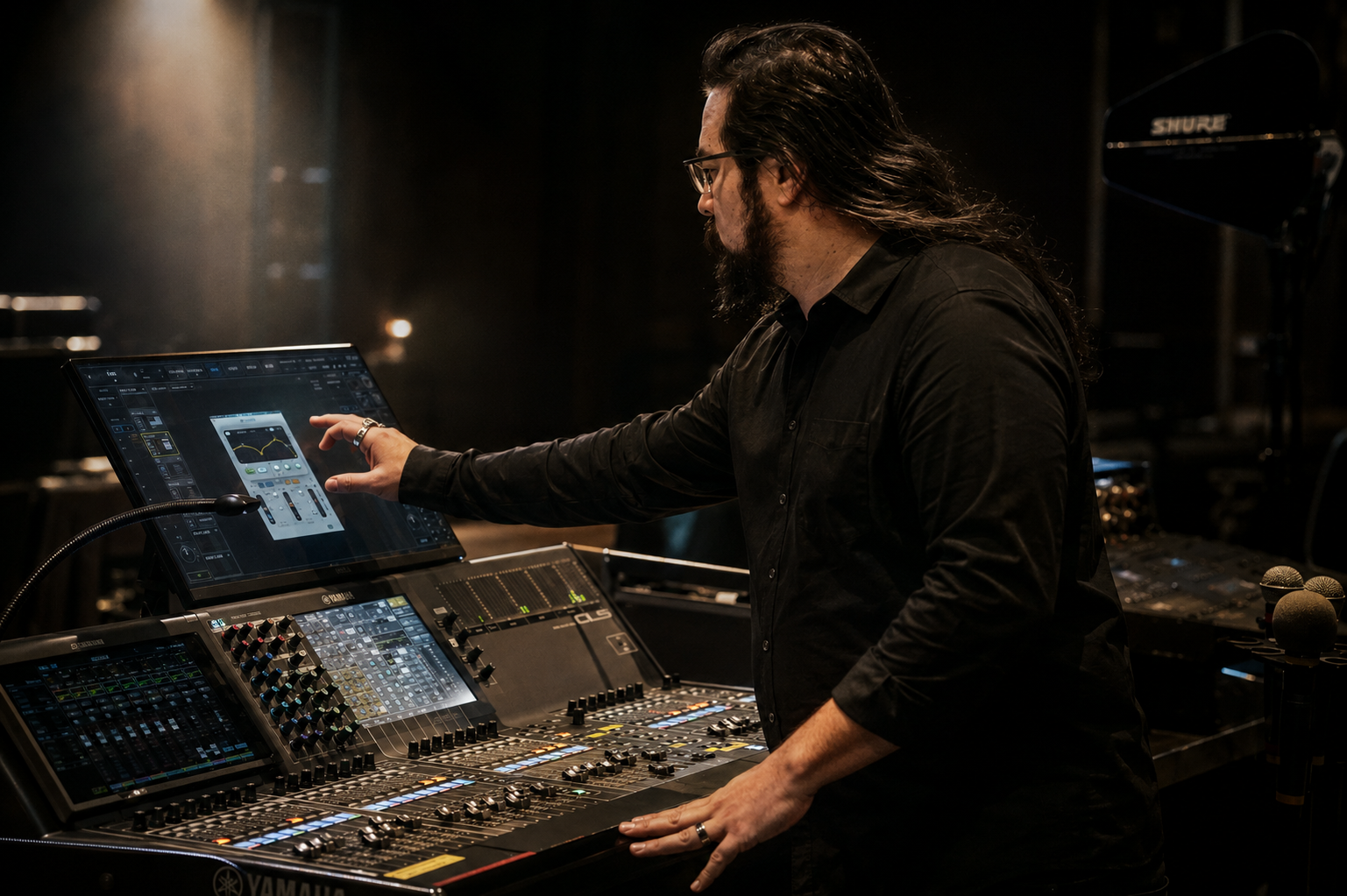 David McKay at the front-of-house mixing console during a live event